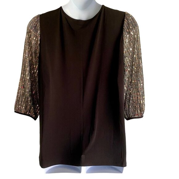 Cure. Black Sequin Top With 3/4 Sleeves Rayon Spandex Blend Women's 2XL NEW - Picture 6 of 12